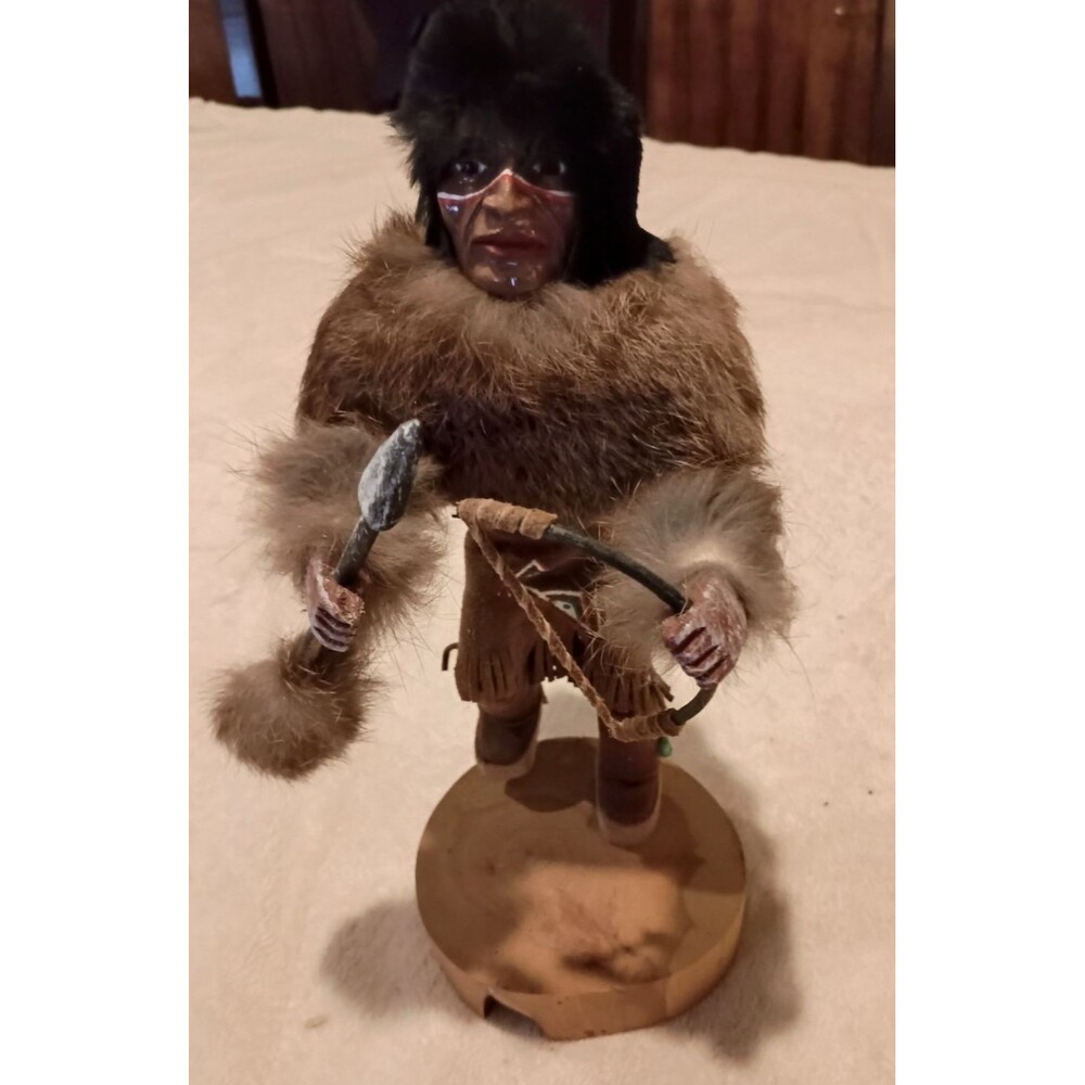 Vintage Native American Kachina Figurine Brown Buffalo with Hood Hand Painted